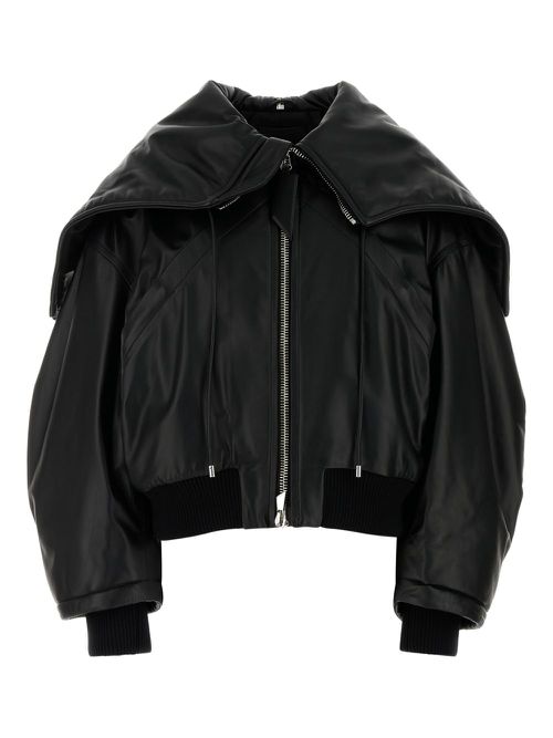 Oversized-collar leather jacket - Black