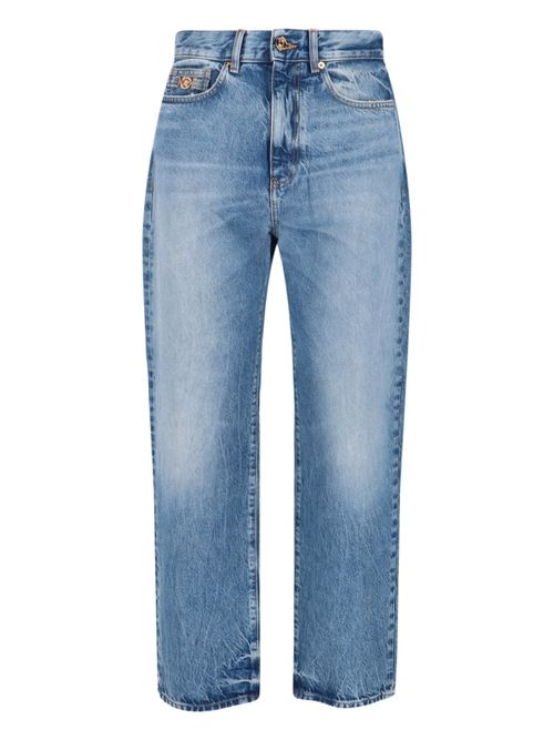 Men's Cotton Denim Jeans with Calf Leather Trim