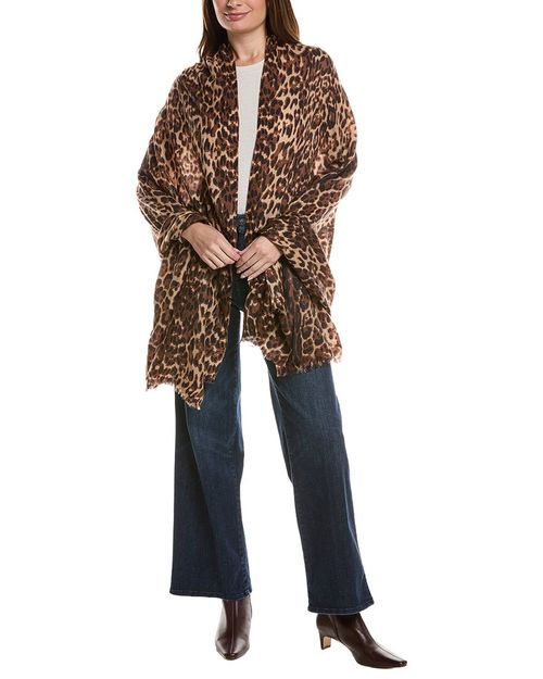Sofiacashmere Leopard Print Lightweight Cashmere Scarf