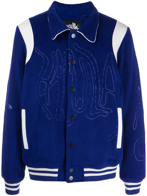 Embroidered-logo shirt jacket - Blue