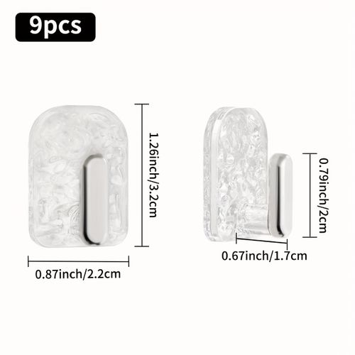 TEMU 9pcs Bathroom Water Ripple Pattern Thickened Crystal Hooks With A Load-bearing Capacity Of Acrylic Adhesive Hooks, Free To Dormitorie
