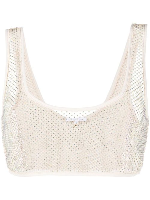Rhinestone-embellished mesh crop top - Neutrals