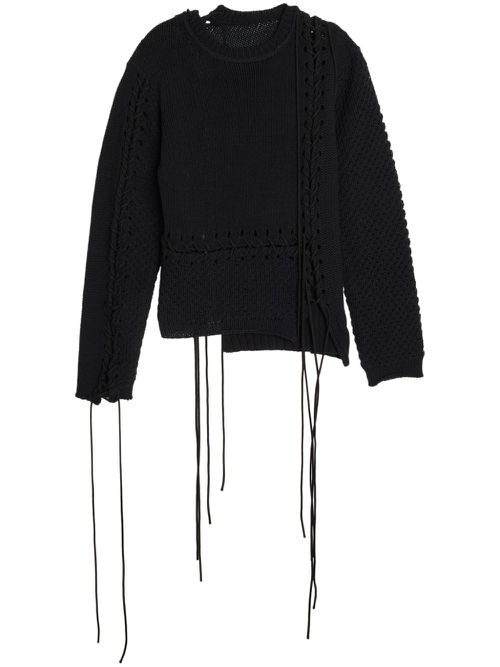 Lace-up distressed jumper - Black
