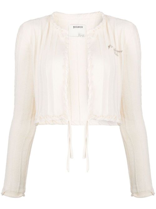 Logo-embroidered ribbed cardigan - Neutrals
