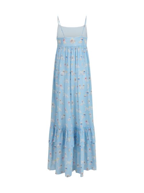 Poodle-Print Tiered Maxi Dress — Blue