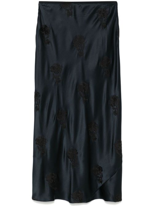 Floral-embroidered midi skirt - Blue
