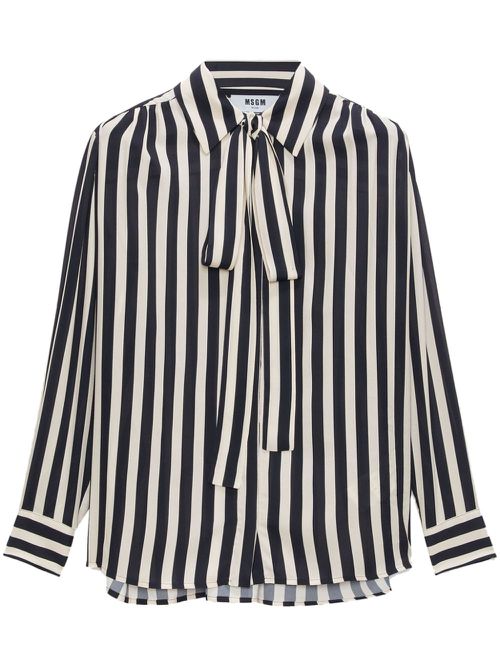 Tie-neck striped shirt - Black