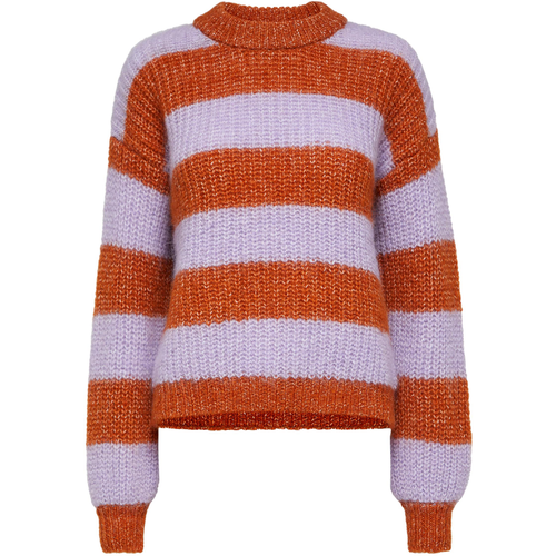 Selected Femme Scarlett Long Sleeve Striped Knit Jumper for Women - Cinnamon Stick/Lilac Breeze