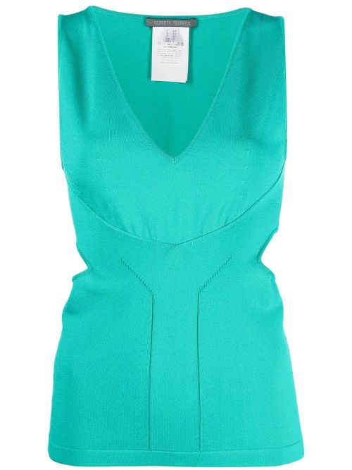Cut-out sleeved knit top - Green