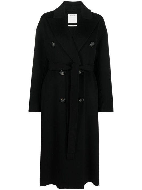 Double-breasted virgin wool-cashmere trench coat - Black