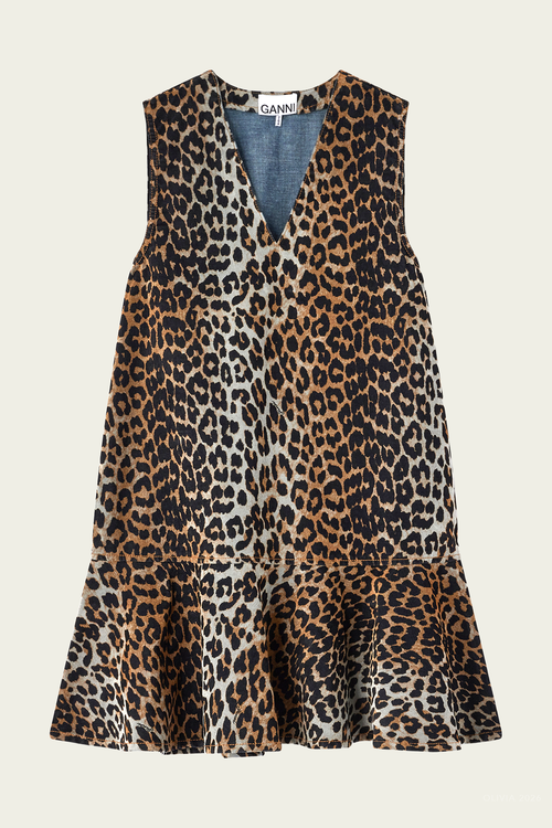 Flock Denim Mini Peplum Dress in Almond Milk