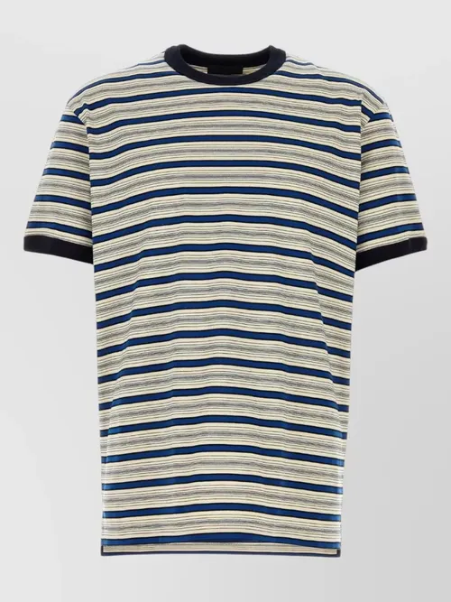 Prada - embroidered cotton crew neck striped t-shirt