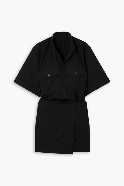Belted cotton and silk-blend poplin mini dress - Black - FR 34