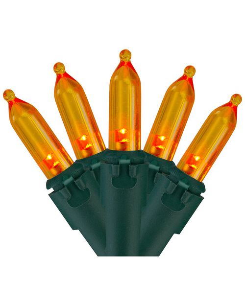 Northlight Set of 50 Orange LED Mini Christmas Lights 4in Spacing - Green Wire