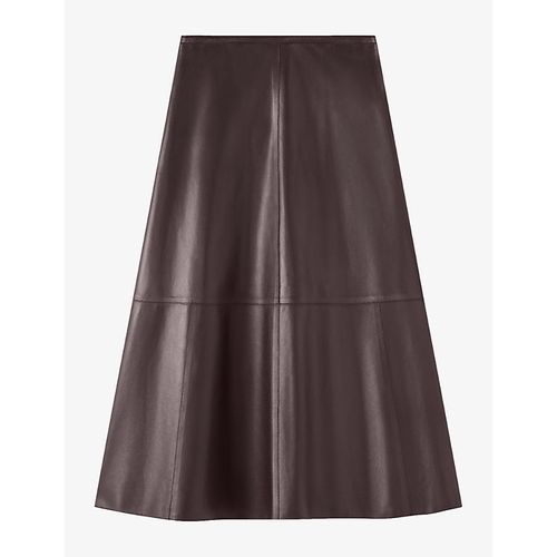 Womens Mahogany Helius A-Line Leather Midi Skirt