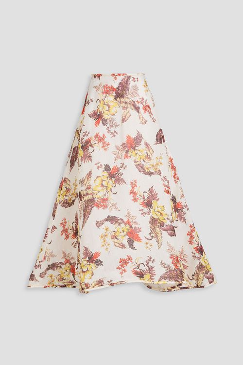 Floral-print linen and silk-blend gauze maxi skirt