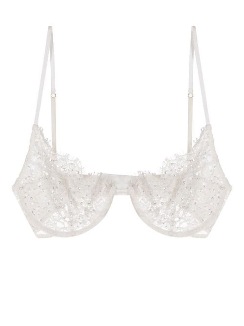Beaded lace demi bra - White