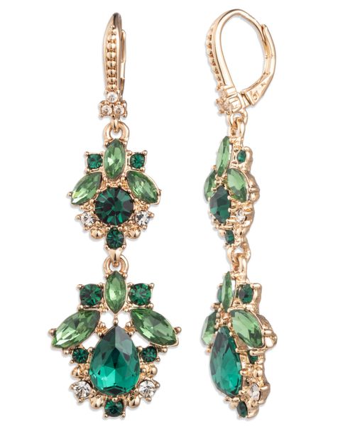 Glass & Epoxy Stone Gold-Tone Double Drop Earrings - Green