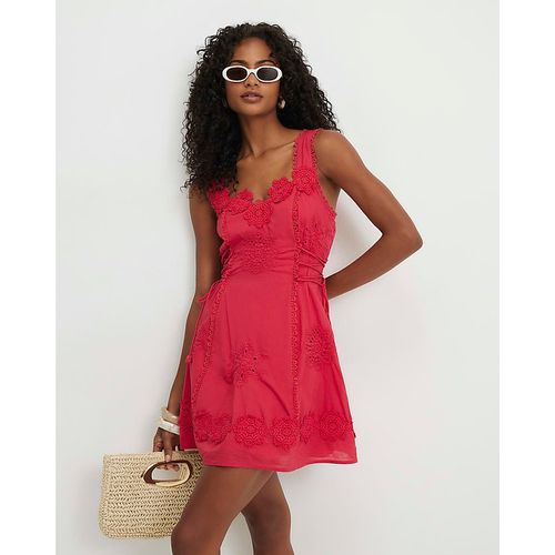 River Island Womens Mini Dress Red Cotton Embroidered V-Neck Zip - Pink - X-Large