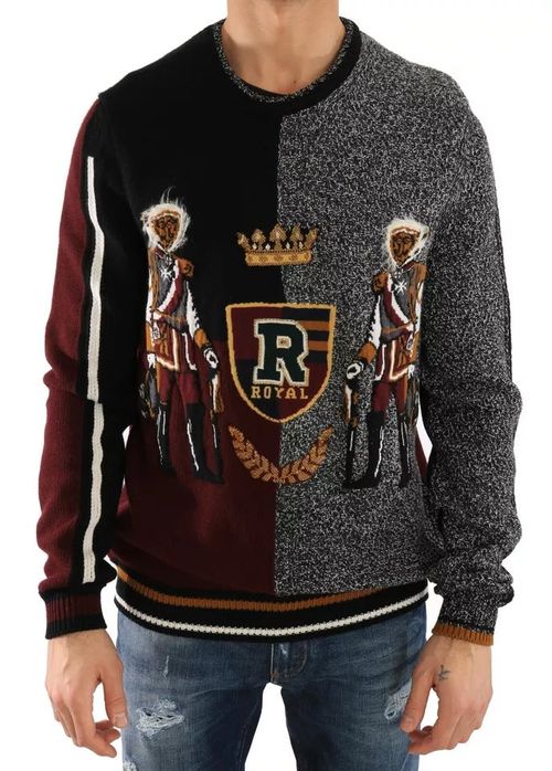 King Knight Embroidered Cashmere-Wool Sweater — Gray