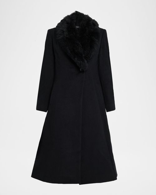 Single-Breasted Coat with Shearling Collar