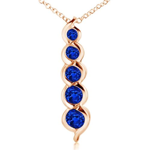 Angara 0.66 Carat Five Stone Round Blue Sapphire Journey Pendant in 18K Rose Gold