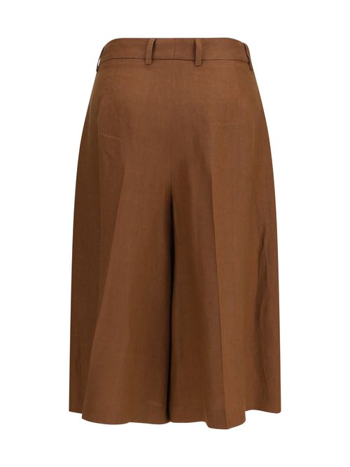 Pleated Twill Bermuda Shorts — Brown