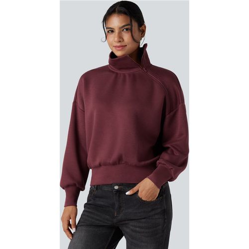 Halara SpacerTek™ Funnel Neck Half Zip Oversized Casual Sweatshirt - Oxblood Red
