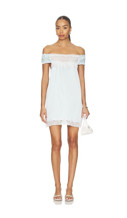 Frankies Bikinis Carlisle Silk Mini Dress in Baby Blue. L. Also in