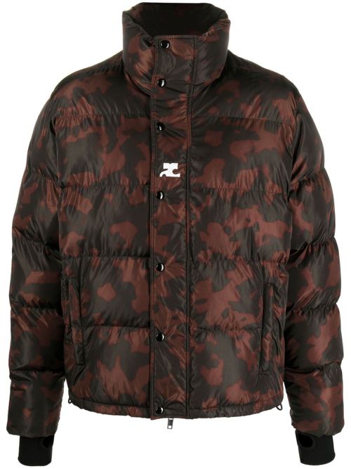 Camouflage-print high-neck padded jacket - Black