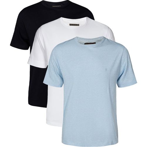 French Connection Mens 3 Pack Cotton Crew Neck Short Sleeve T-Shirts - Blue - Mediu