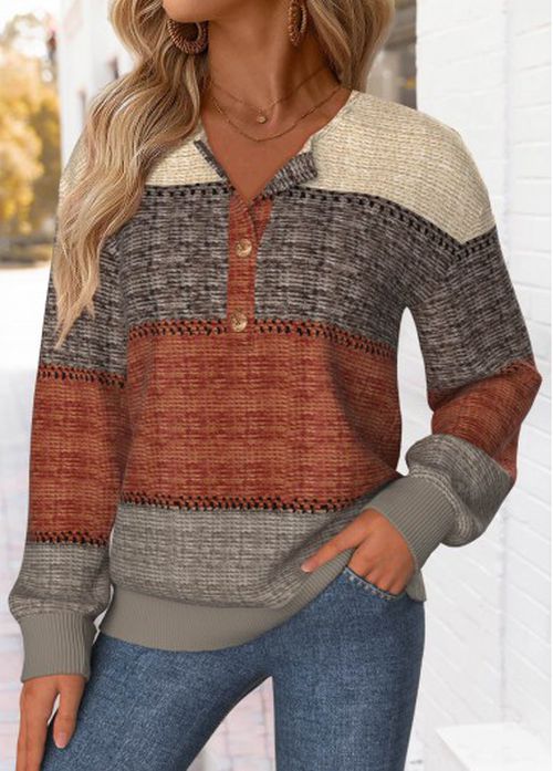 Modlily Multi Color Tummy Coverage Striped Long Sleeve Sweatshirt