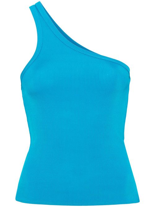 One-shoulder ribbed tank top - Blue