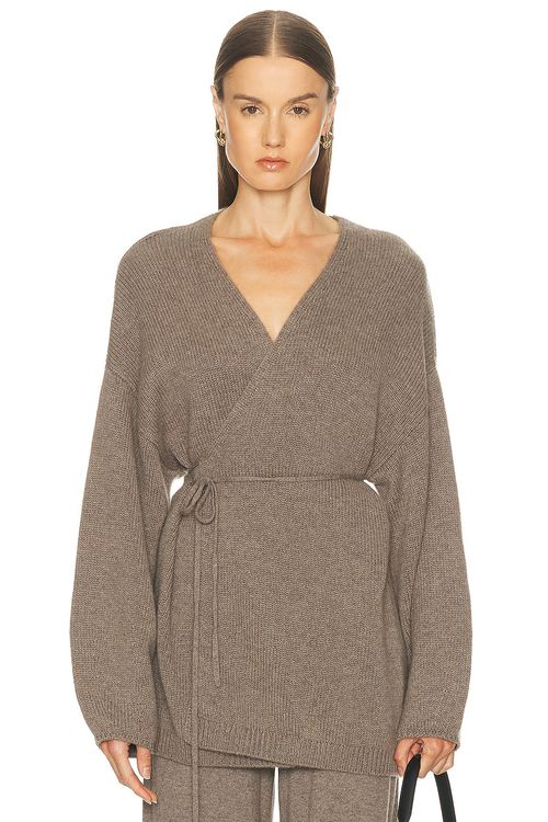 Lisa Yang Laurina Wrap Cardigan in Truffle - Neutral. 1 also