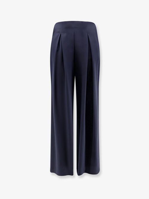 Pleated Silk Satin Trousers — Navy