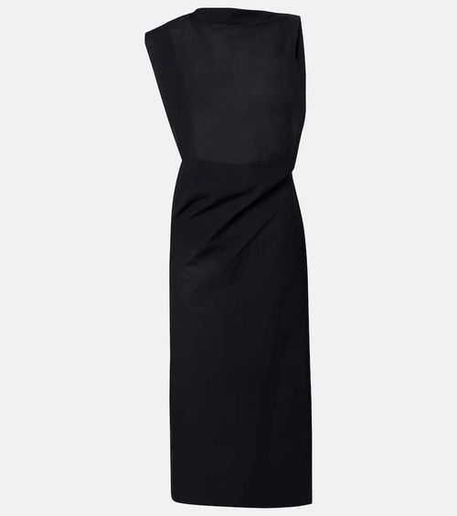 Drap cotton-blend poplin midi dress
