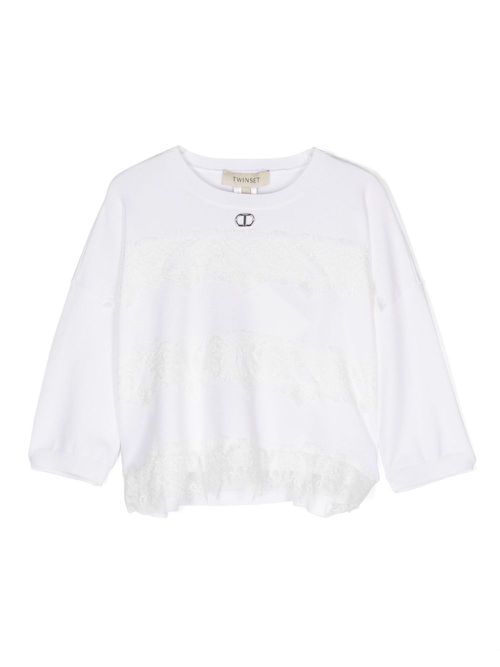 Lace-detail knitted top - White