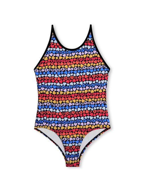 Heart-print striped swimsuit - Red