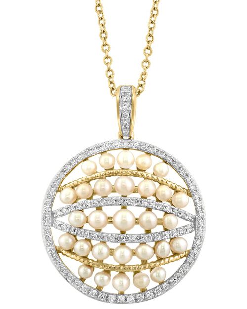 14K 0.33 ct. tw. Diamond & 2,2.3,2.5,3mm Pearl Necklace