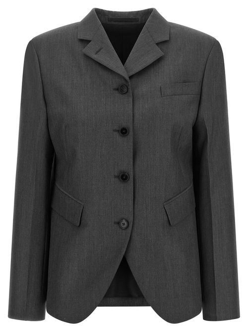 Wool-Mohair Blend with Asymmetrical Hem Blazer — Charcoal
