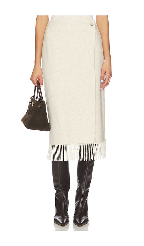 Polo Ralph Lauren Fringe Herringbone Wrap Skirt in Cream. - 18 also