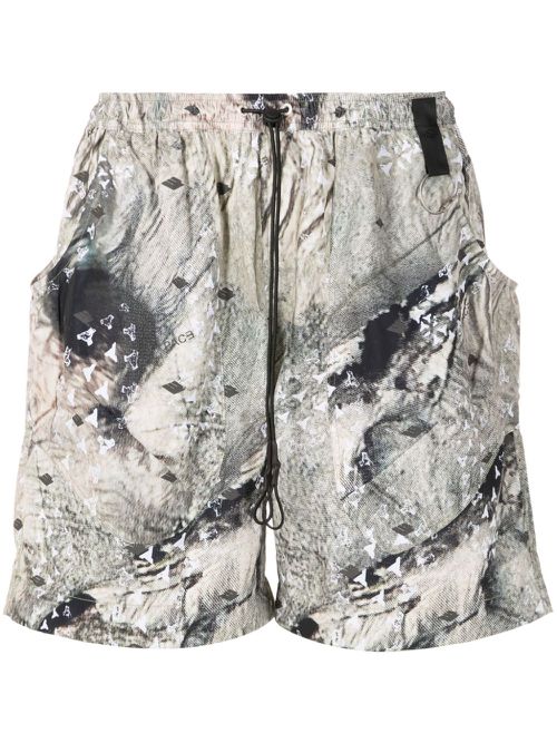 Abstract-print drawstring shorts - Neutrals