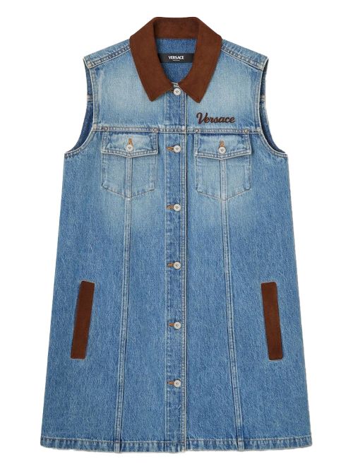 Denim A-Line Dress With Suede Details