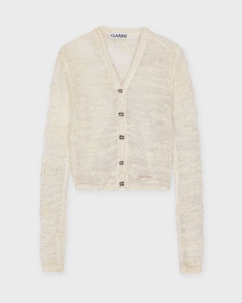 Ganni Cardigan Alpaca Mohair Boucle Egret