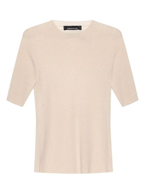 Ribbed short-sleeve top - Neutrals