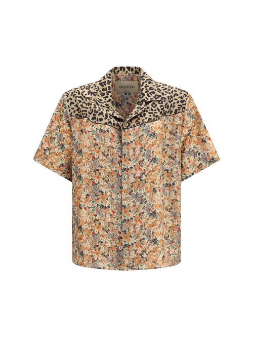 Floral and Leopard Print Silk Shirt — Multicolor