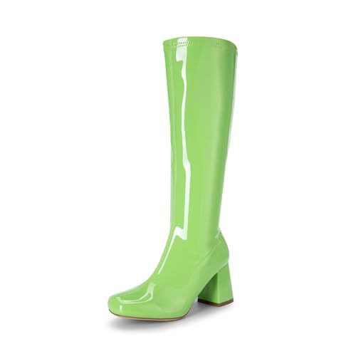 DREAM PAIRS Women's Gogo Boots Square Toe Chunky Wide Calf Knee High Boots For Women