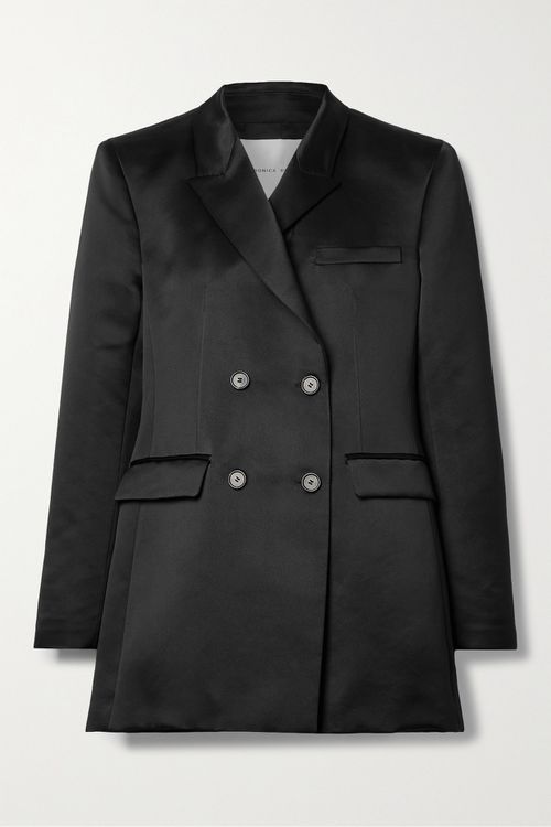 + Net Sustain Giulia Double-breasted Silk-satin Blazer - Black