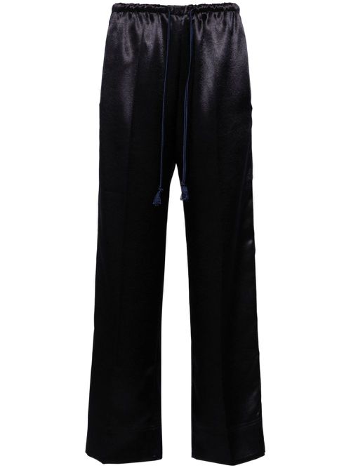 Elasticated-waistband satin trousers - Blue