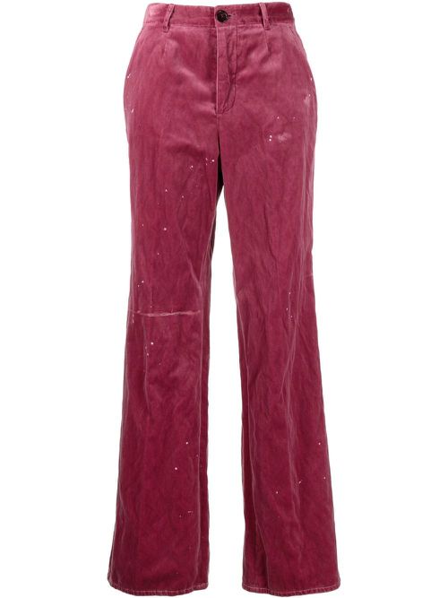 Embroidered-logo velvet trousers - Pink